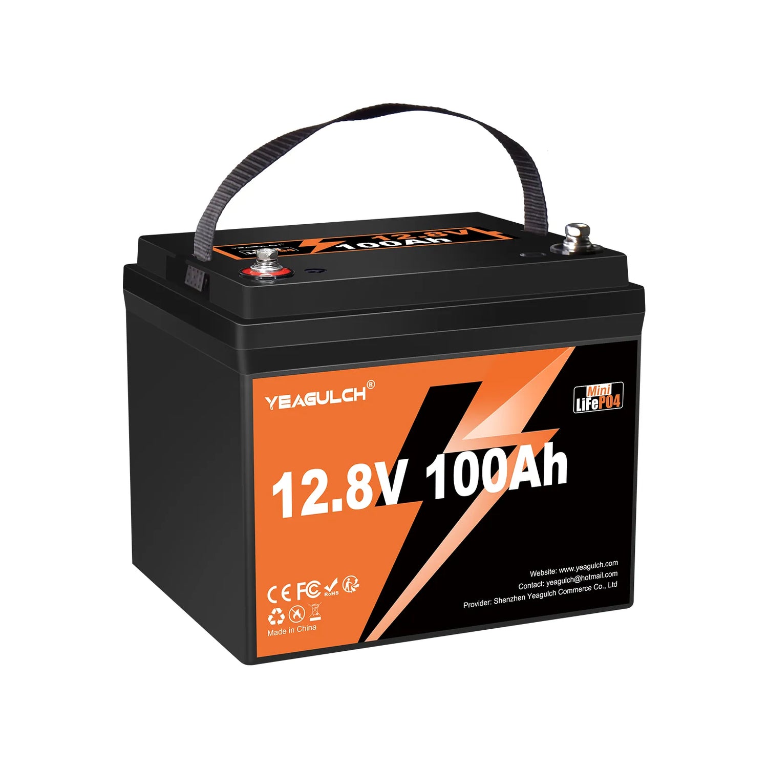 Yeagulch 12V 100Ah Mini  Max Deep Cycle Rechargeable LiFePO4 Battery for RV Camping Solar Off-Grid
