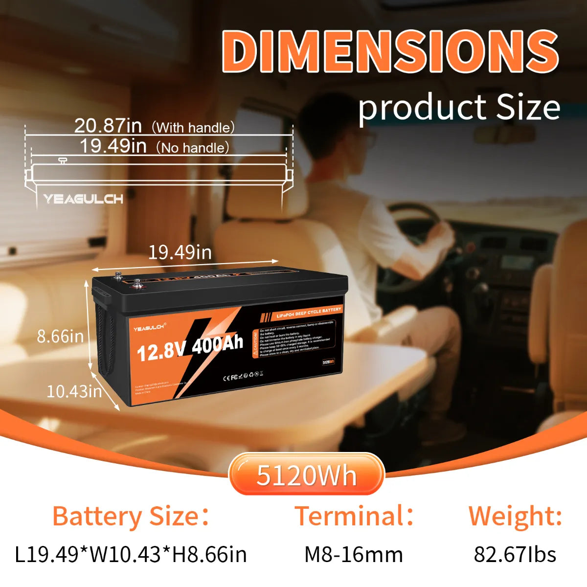 LiFePO4 Battery Yeagulch 12V 400Ah Deep Cycle Rechargeable 