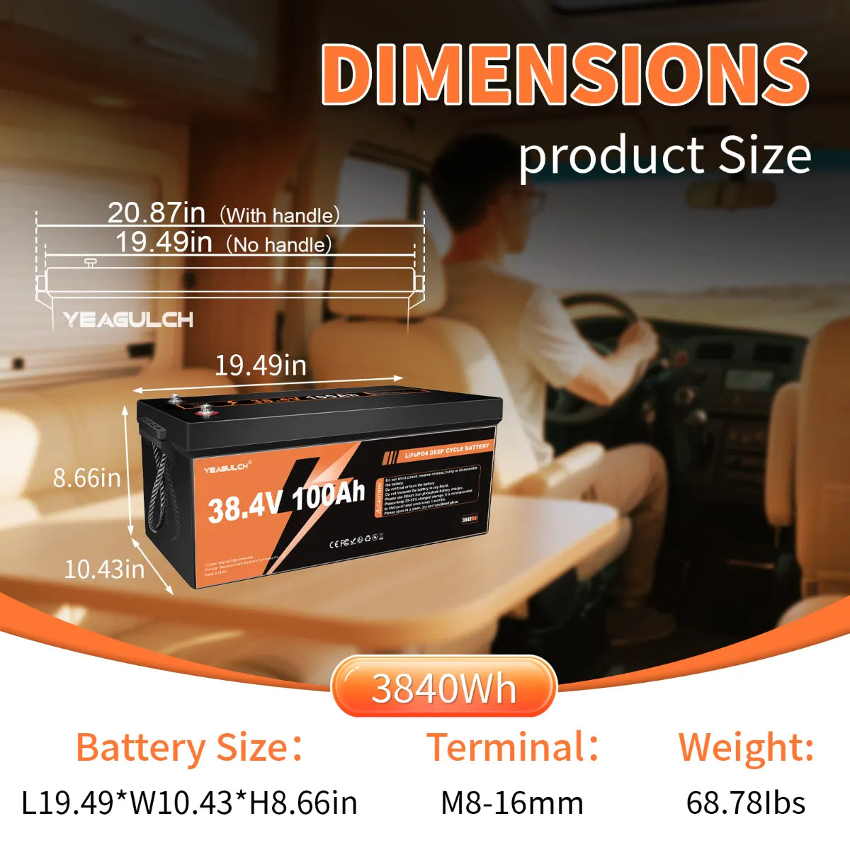 Rechargeable LiFePO4 Battery Yeagulch 36V 100Ah Deep Cycle 