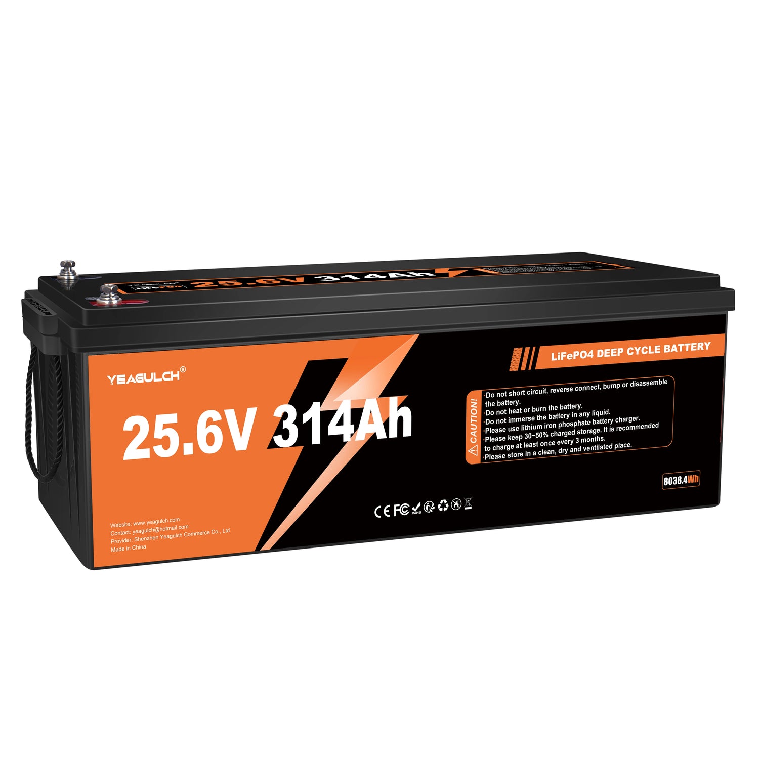 Yeagulch 24V 314Ah Deep Cycle Rechargeable LiFePO4  Battery for RV, Solar, Marine, Camping, Off-Grid, Home Energy Storage
