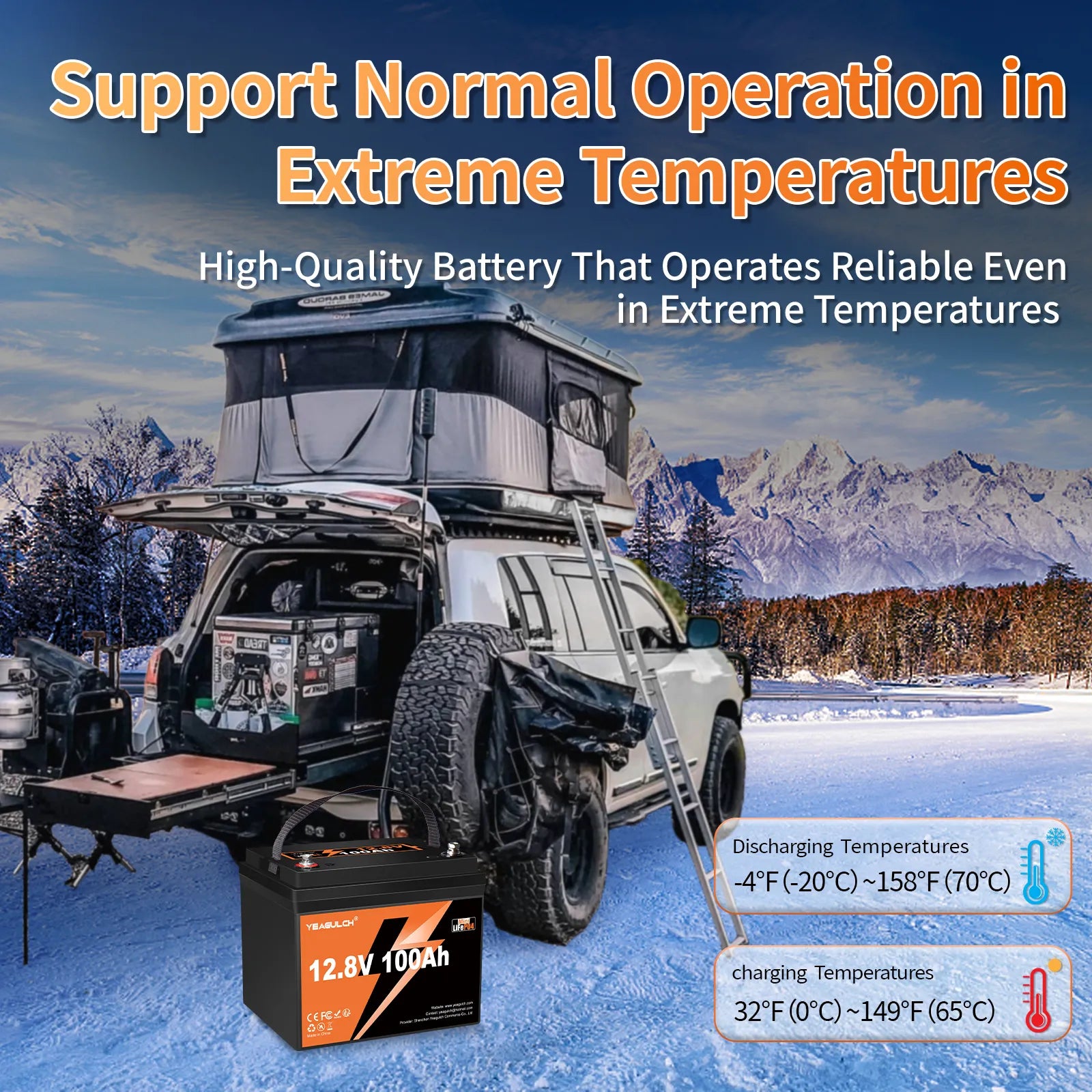 Yeagulch 12V 100Ah Mini  Max Deep Cycle Rechargeable LiFePO4 Battery for RV Camping Solar Off-Grid