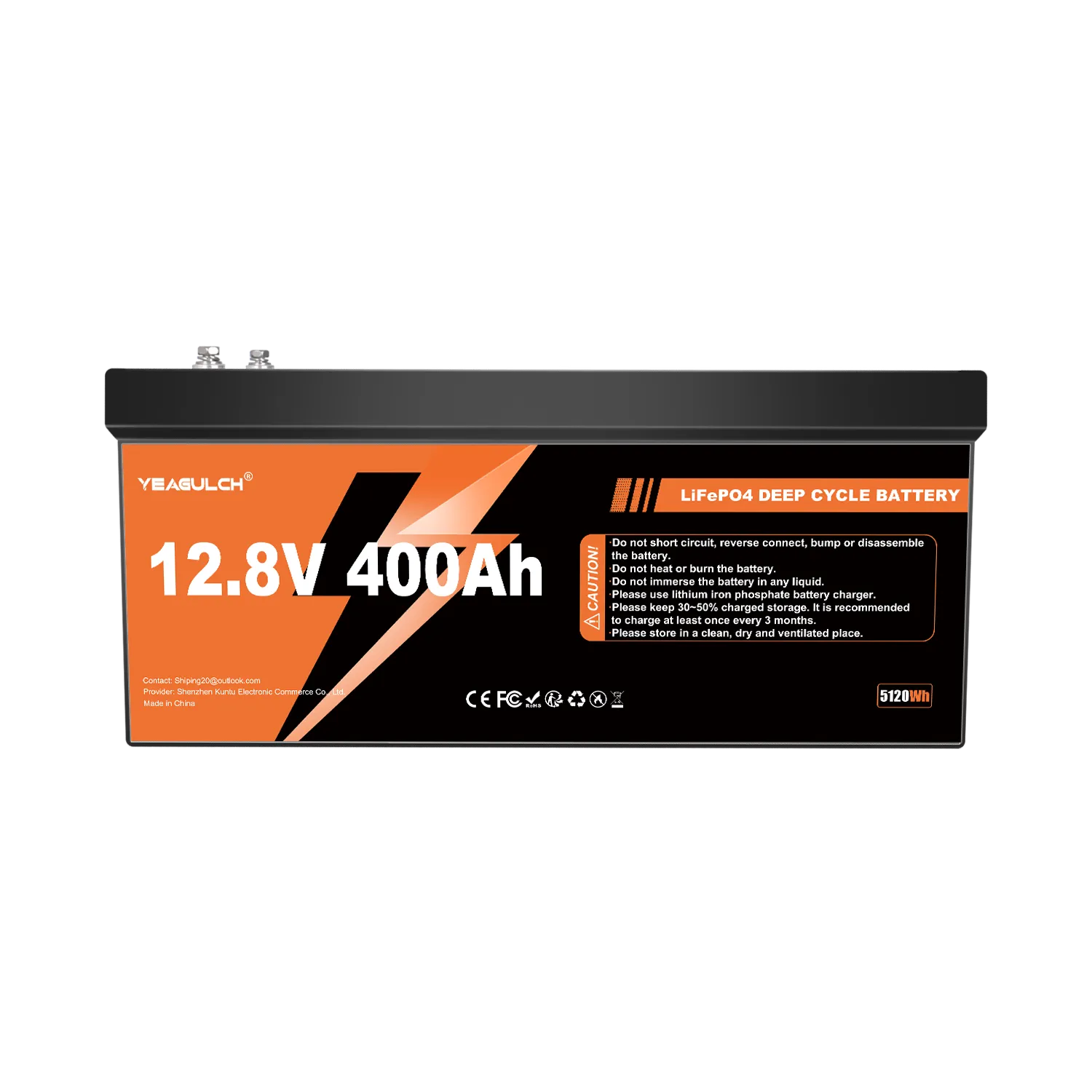 Yeagulch 12V 400Ah LiFePO4 Battery Deep Cycle Rechargeable 