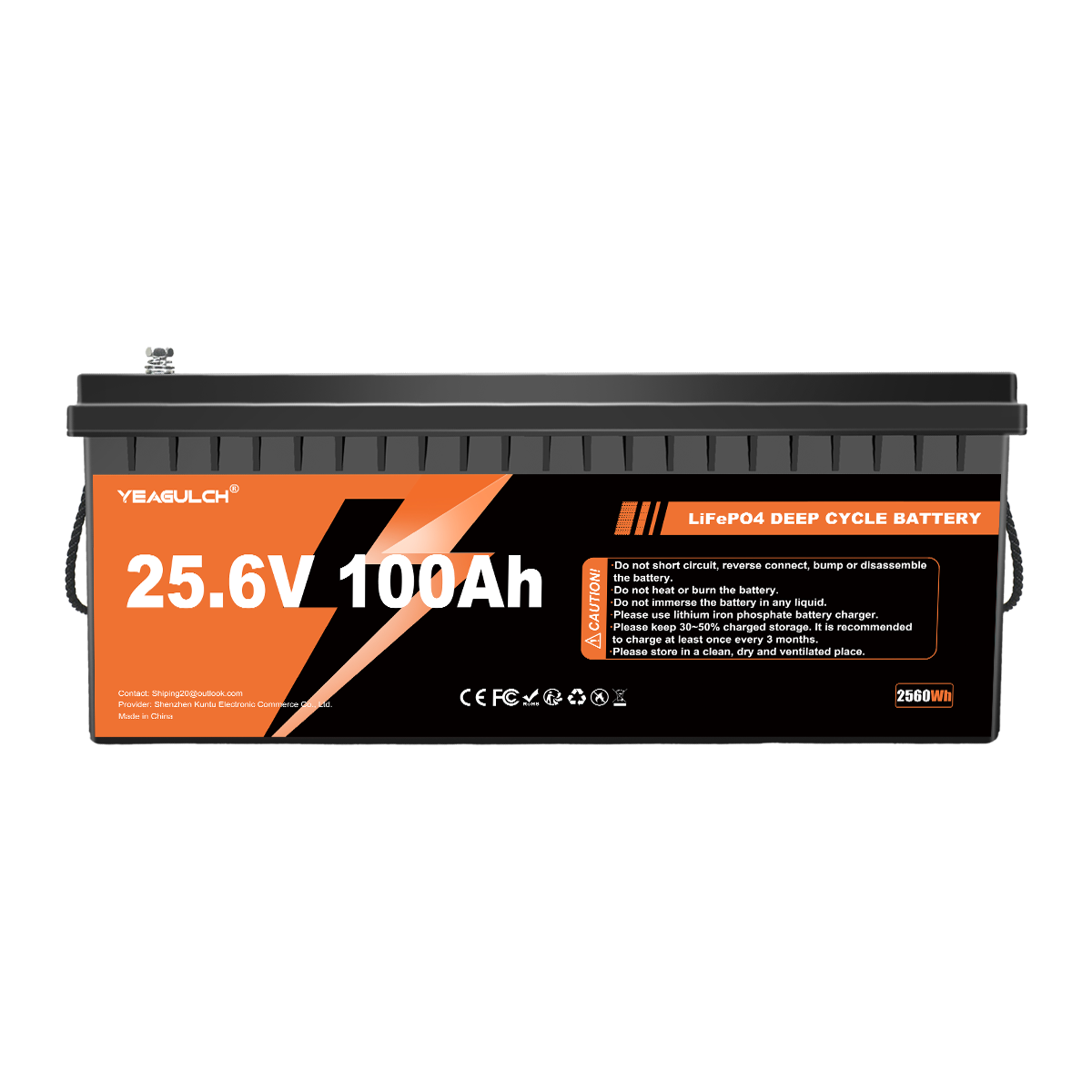 Yeagulch 24V 100Ah Deep Cycle LiFePO4  Battery   Rechargeable