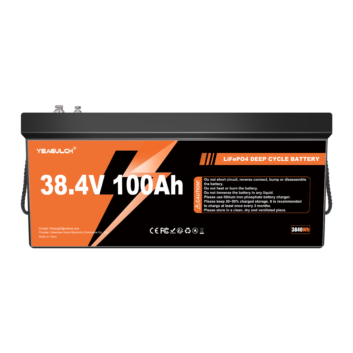 for RV  36V 100Ah  Deep Cycle Yeagulch  Rechargeable LiFePO4 Battery